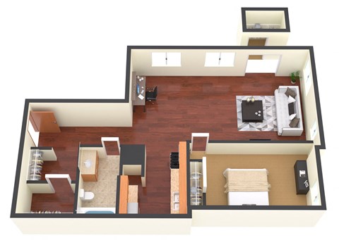 a floor plan of a house with a bedroom and a living room